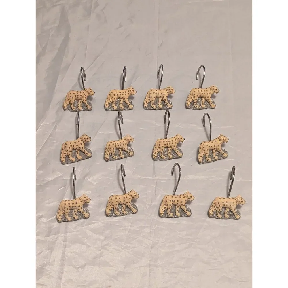 Jungle Safari Animal Shape Leopard Cheetah Shower / Curtain Hooks 12pcs